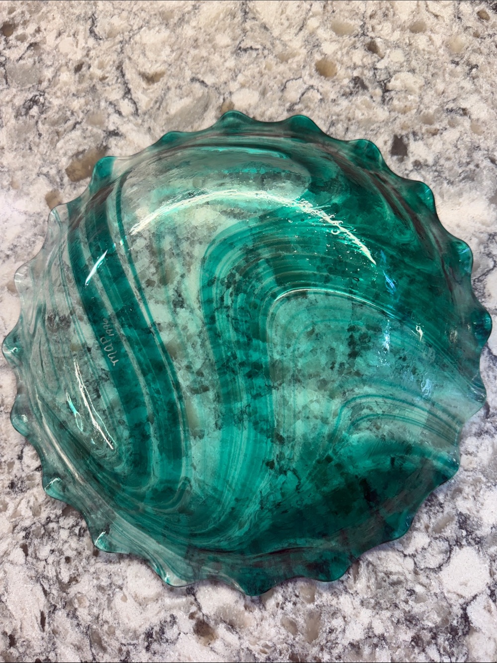 Handcrafted Teal Swirl Decorative Glass Bowl - Home Art - Picture 2 of 3